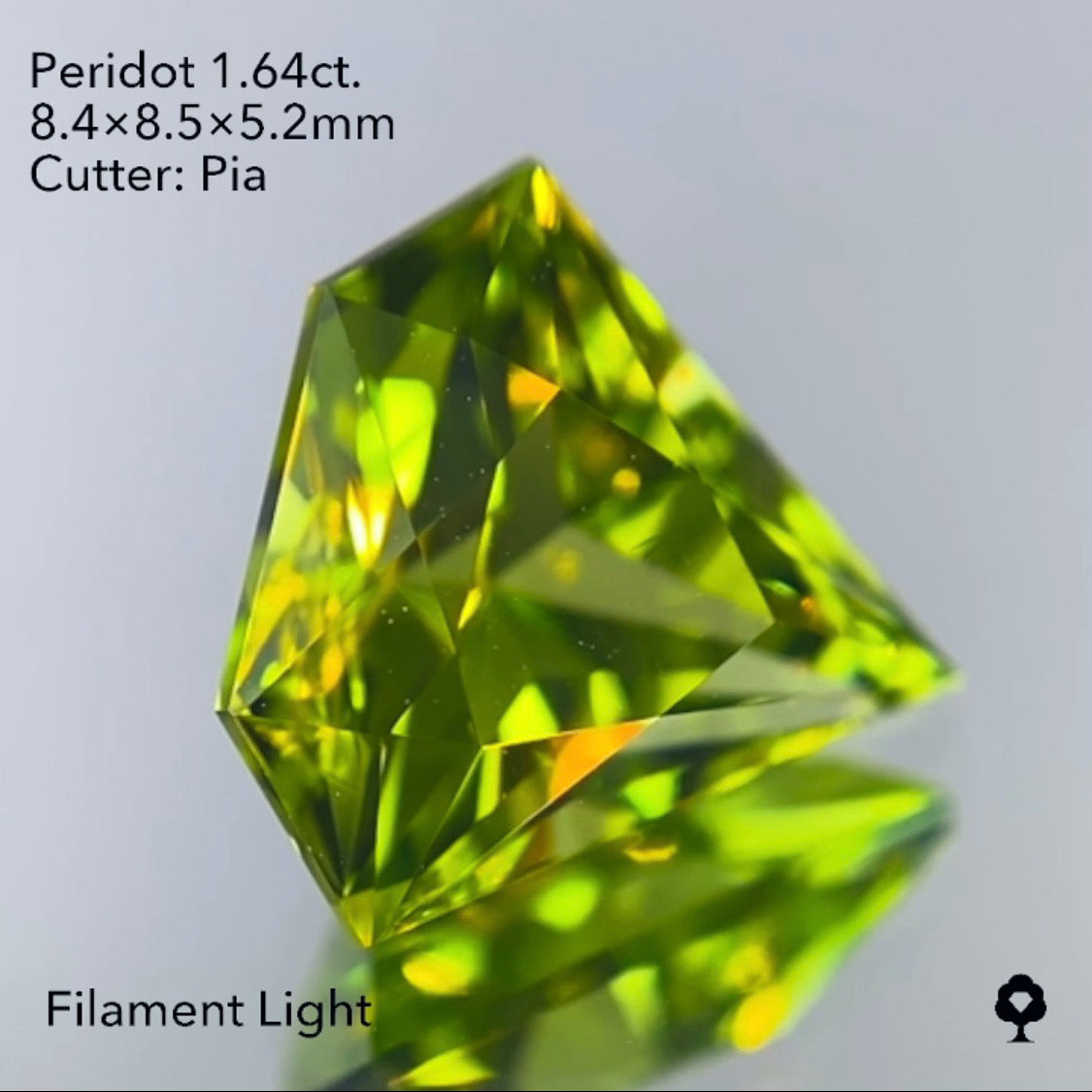 本日21:00スタート【ハラキリ1円15分オークション!!!】美色グリーンの先端長めの大人気宝石形カット★ペリドット1.64ct/ピアッちゃん作品