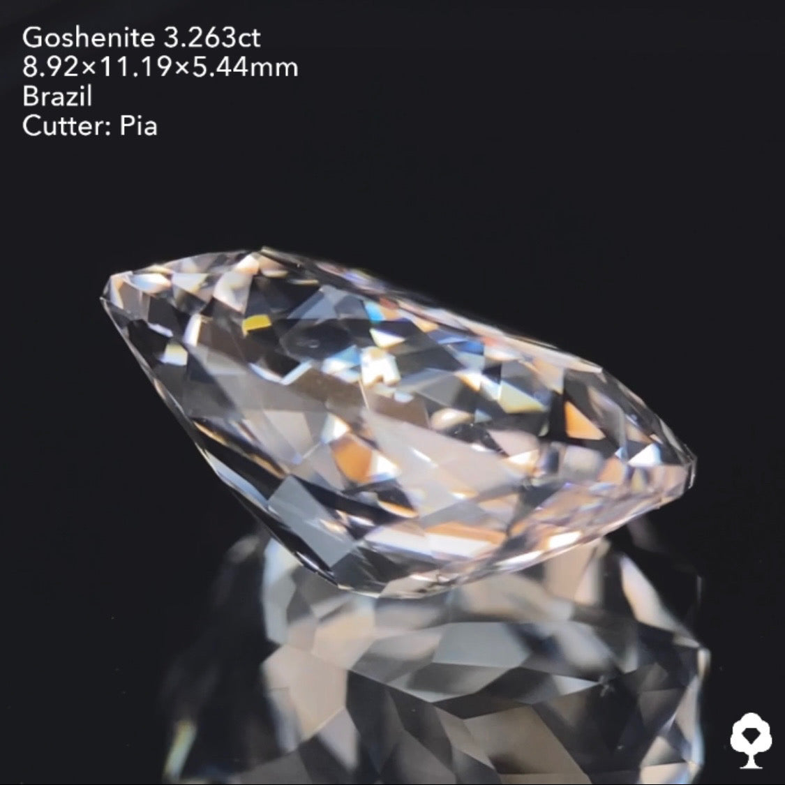 純白で輝き抜群のファンシークッション★ゴッシェナイト3.263ct ピアッちゃん作品