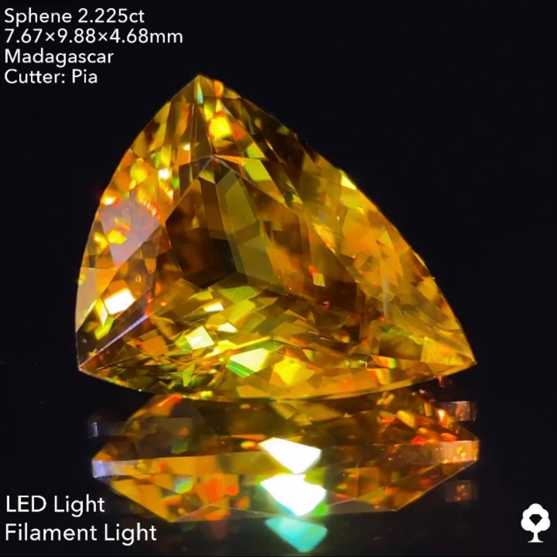 5/4(水)22:00終了!【24時間リレー1円オークション】研ぎ澄まされたカットとトリリアントが屈折率と分散度を最大限に引き出す★スフェーン2.225ct ピアッちゃん作品