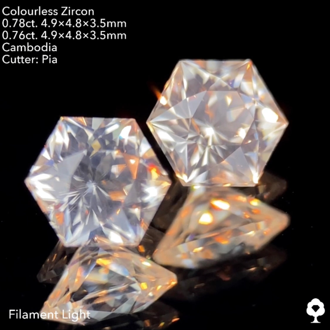 ほんのりシルキーなギラギラヘキサゴンペア★カラーレスジルコン 0.78ct.&0.76ct. 計1.54ct. ピアッちゃん作品