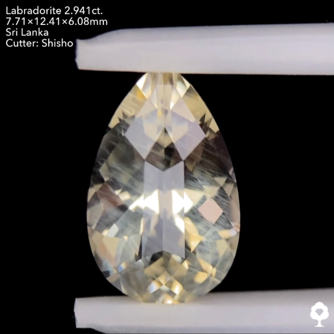 斜線シラー走る2面テーブルペアシェイプ★ラブラドライト2.941ct. 師匠作品