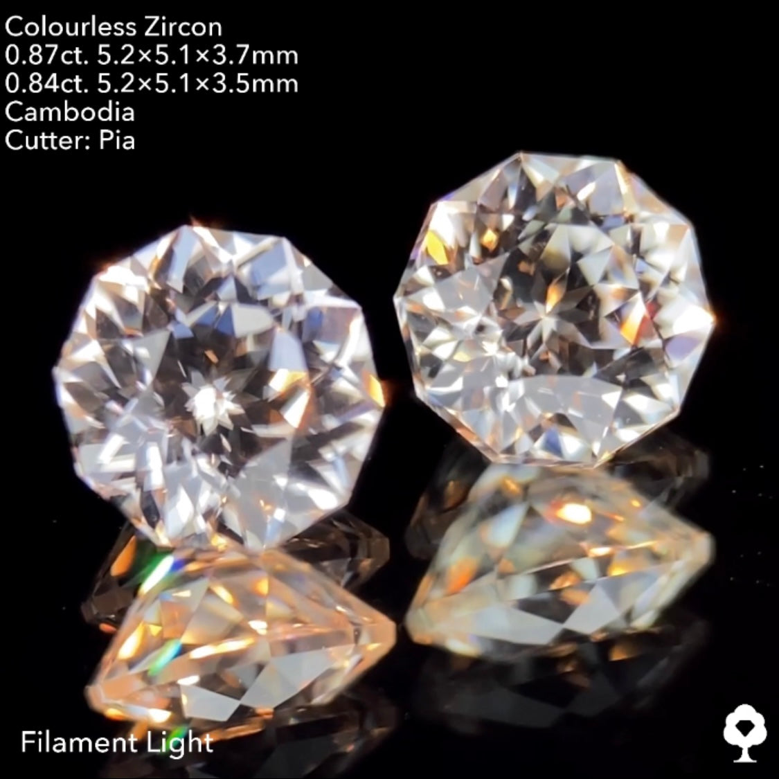 カラーレスと超ニアカラーレスブルーの10角形2個セット★カラーレスジルコン 0.87ct.&0.84ct. 計1.71ct. ピアッちゃん作品