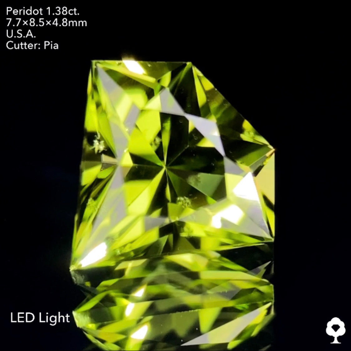 【サイレンタイムセール】正統派美ペリグリーンで宝石形カットのイブニングエメラルド★ペリドット1.38ct.ピアッちゃん作品