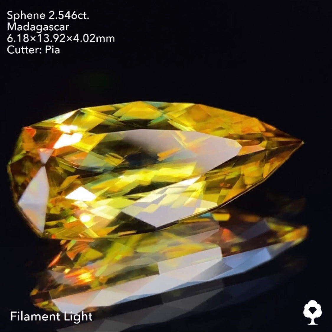 グリニッシュゴールドの美しい結晶のロングペアシェイプ★マダガスカルスフェーン2.546ct ピアッちゃん作品