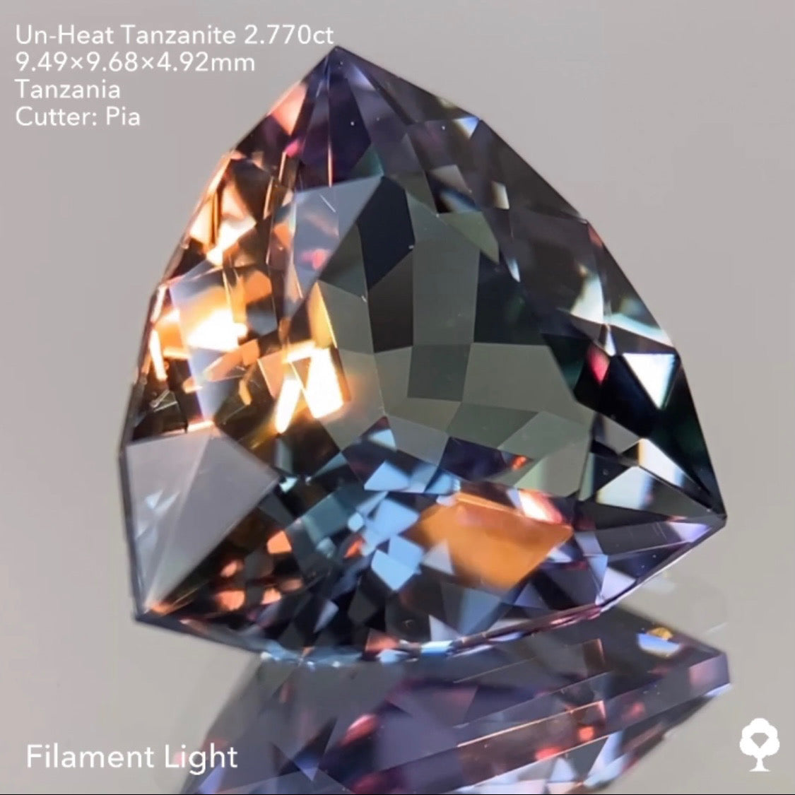 SOLD OUT【GTJウェブサイト個展プライス】非加熱の多色感がファンシートリリアントによって激カッコよく仕上がる★非加熱タンザナイト2.770ct ピアッちゃん作品