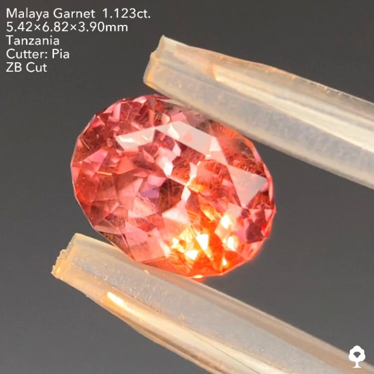 新カット【ZBカット】8個の宝石が浮かぶ柔らかな秋色と雰囲気のファンシーオーバル★マラヤガーネット1.123ct ピアッちゃん作品★ハラキリプライス