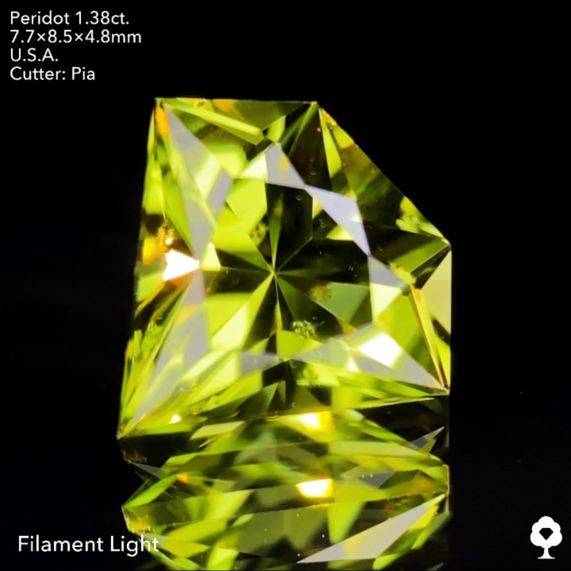 【サイレンタイムセール】正統派美ペリグリーンで宝石形カットのイブニングエメラルド★ペリドット1.38ct.ピアッちゃん作品