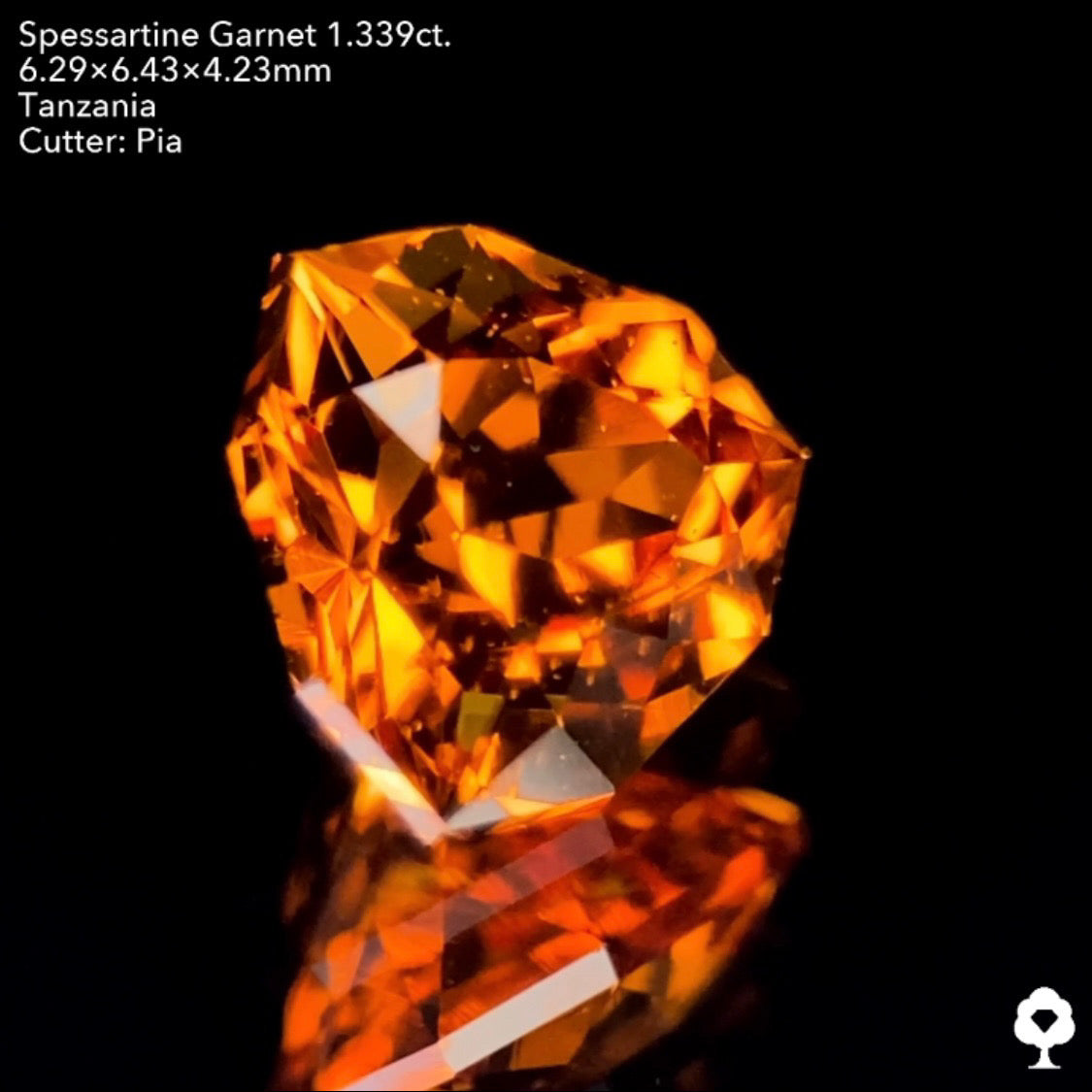 目の覚める鮮やかなオレンジと相性抜群のファンシートリリアント★スペサタイトガーネット1.339ct.ピアッちゃん作品