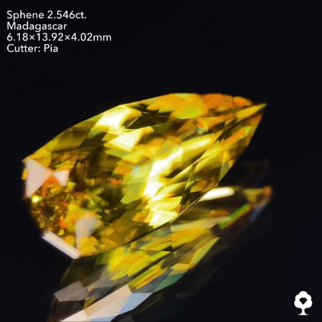 グリニッシュゴールドの美しい結晶のロングペアシェイプ★マダガスカルスフェーン2.546ct ピアッちゃん作品