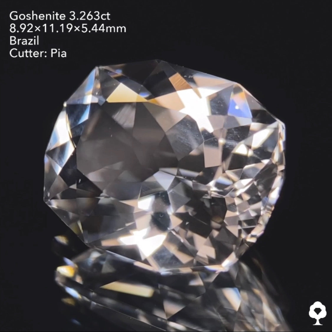 純白で輝き抜群のファンシークッション★ゴッシェナイト3.263ct ピアッちゃん作品