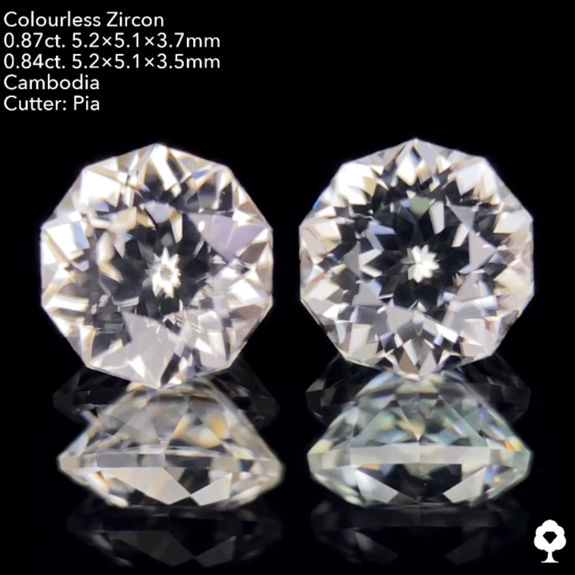 カラーレスと超ニアカラーレスブルーの10角形2個セット★カラーレスジルコン 0.87ct.&0.84ct. 計1.71ct. ピアッちゃん作品