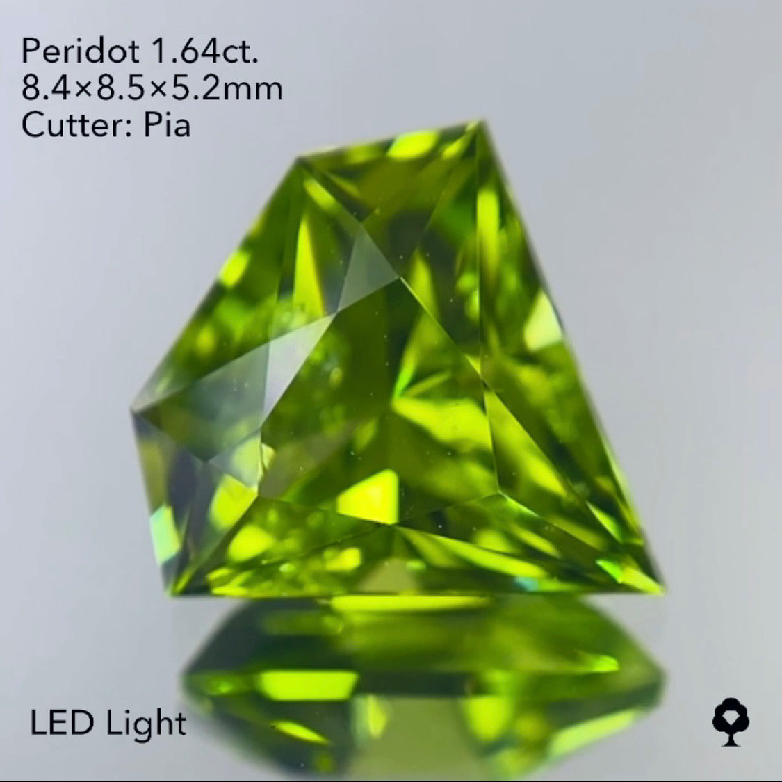 本日21:00スタート【ハラキリ1円15分オークション!!!】美色グリーンの先端長めの大人気宝石形カット★ペリドット1.64ct/ピアッちゃん作品