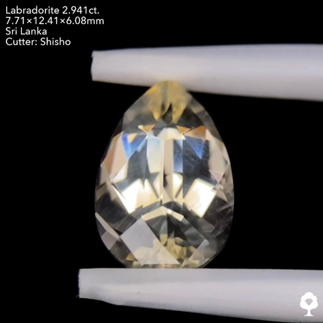 斜線シラー走る2面テーブルペアシェイプ★ラブラドライト2.941ct. 師匠作品