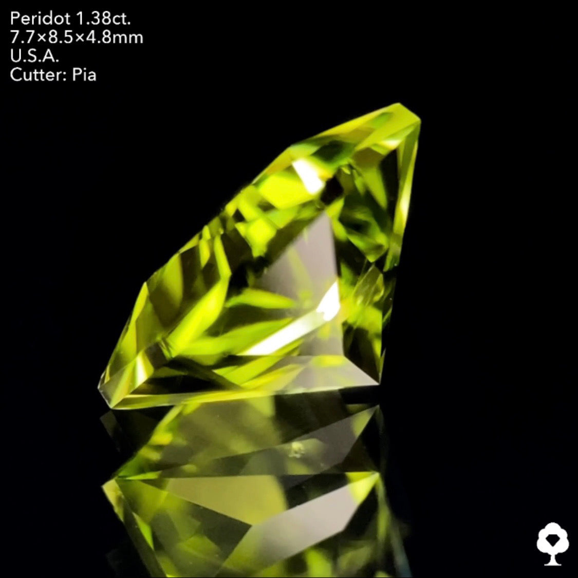 【サイレンタイムセール】正統派美ペリグリーンで宝石形カットのイブニングエメラルド★ペリドット1.38ct.ピアッちゃん作品