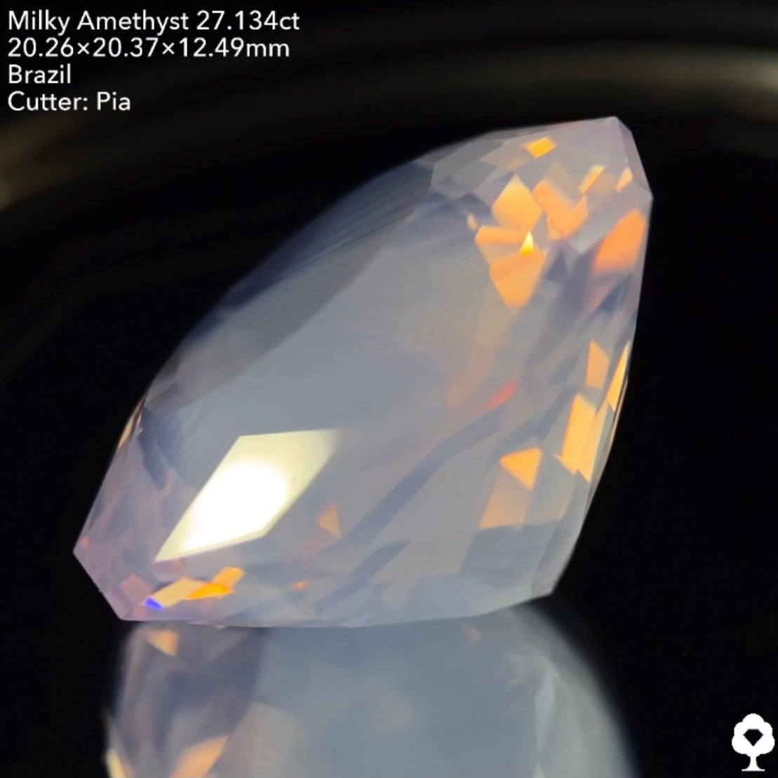 ミルキーさが波紋のように入るギザギザガードルラウンド★ミルキーアメジスト27.134ct ピアッちゃん作品