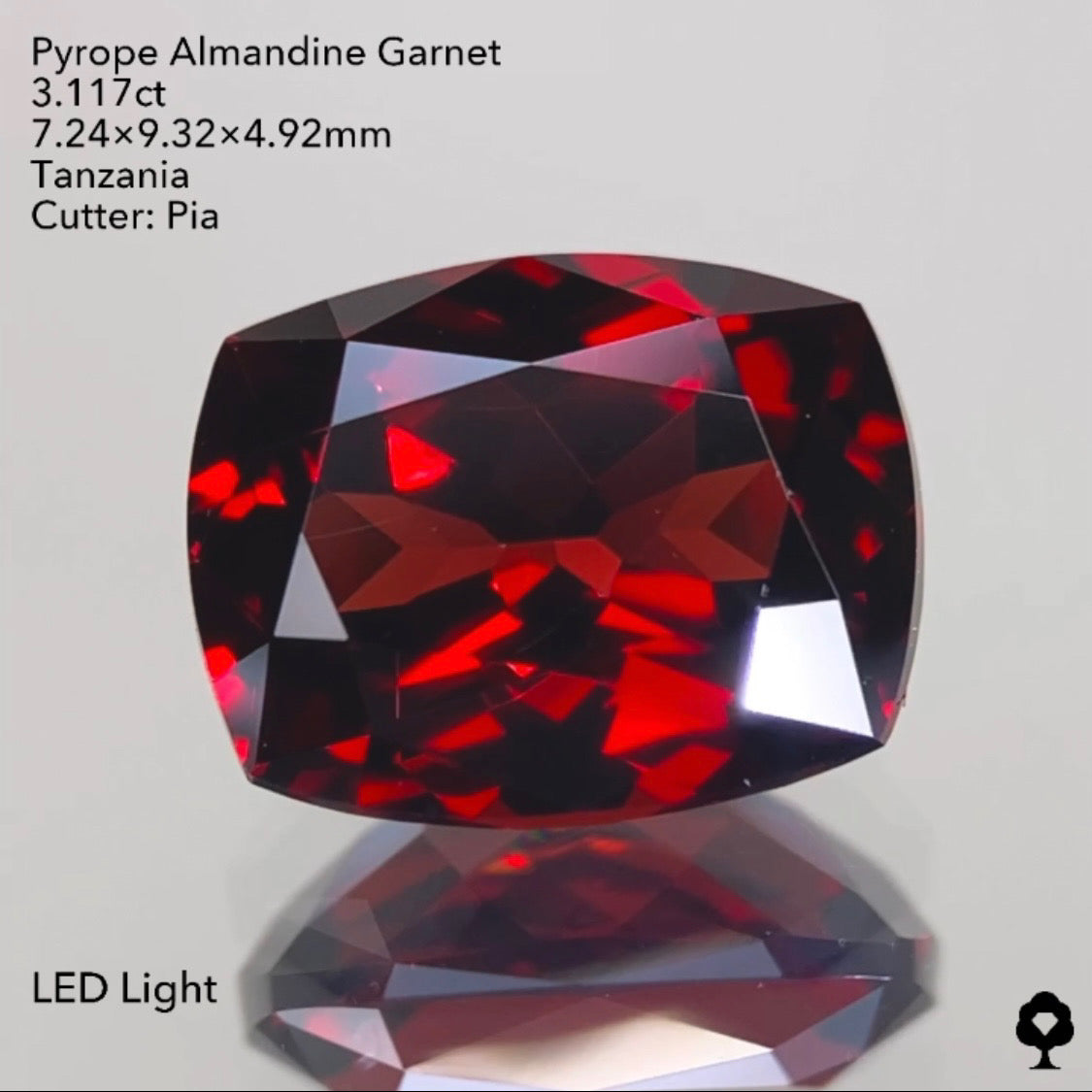 真紅の輝きがたまらない美ロングクッション★パイロープアルマンディンガーネット3.117ct ピアッちゃん作品