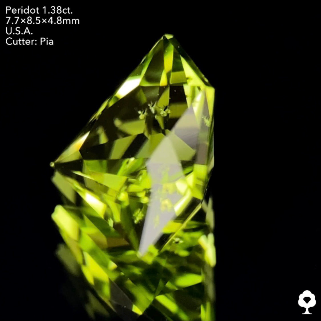 【サイレンタイムセール】正統派美ペリグリーンで宝石形カットのイブニングエメラルド★ペリドット1.38ct.ピアッちゃん作品