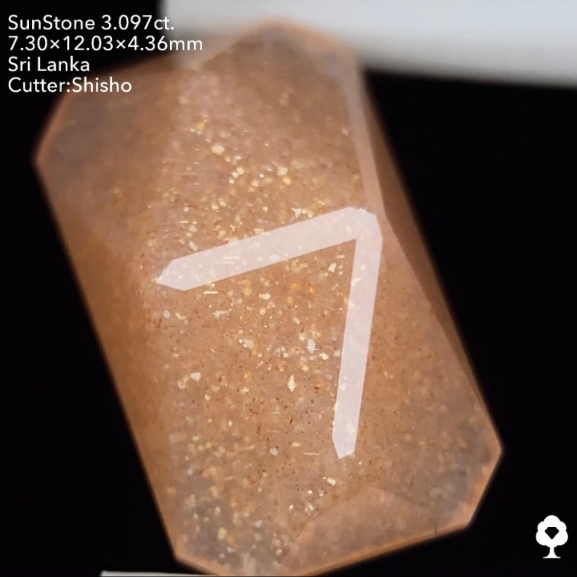 可愛いピンクに金アベンチュレッセンスが溢れる縁取りXカット★サンストーン3.097ct. 師匠作品