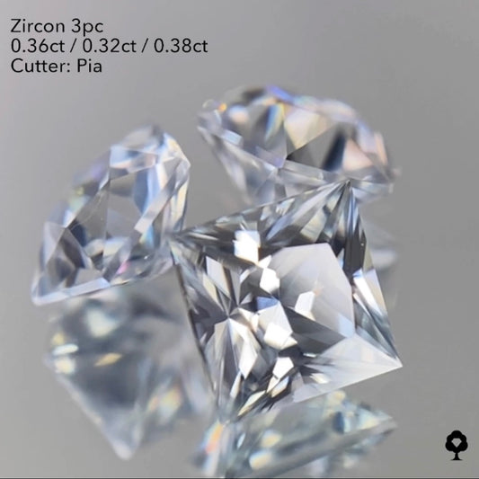 【20:40終了】輝きが止まらない大人気多角形4,5,6角形の3個セット★ジルコン 0.36ct/0.32ct/0.38ct ピアッちゃん作品