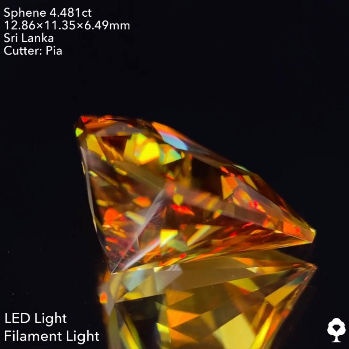 【5/26(木)終了★1ヶ月オークション】赤いファイアーが凄まじいスリランカ産は大きいけど可愛い宝石形★スフェーン4.481ct ピアッちゃん作品