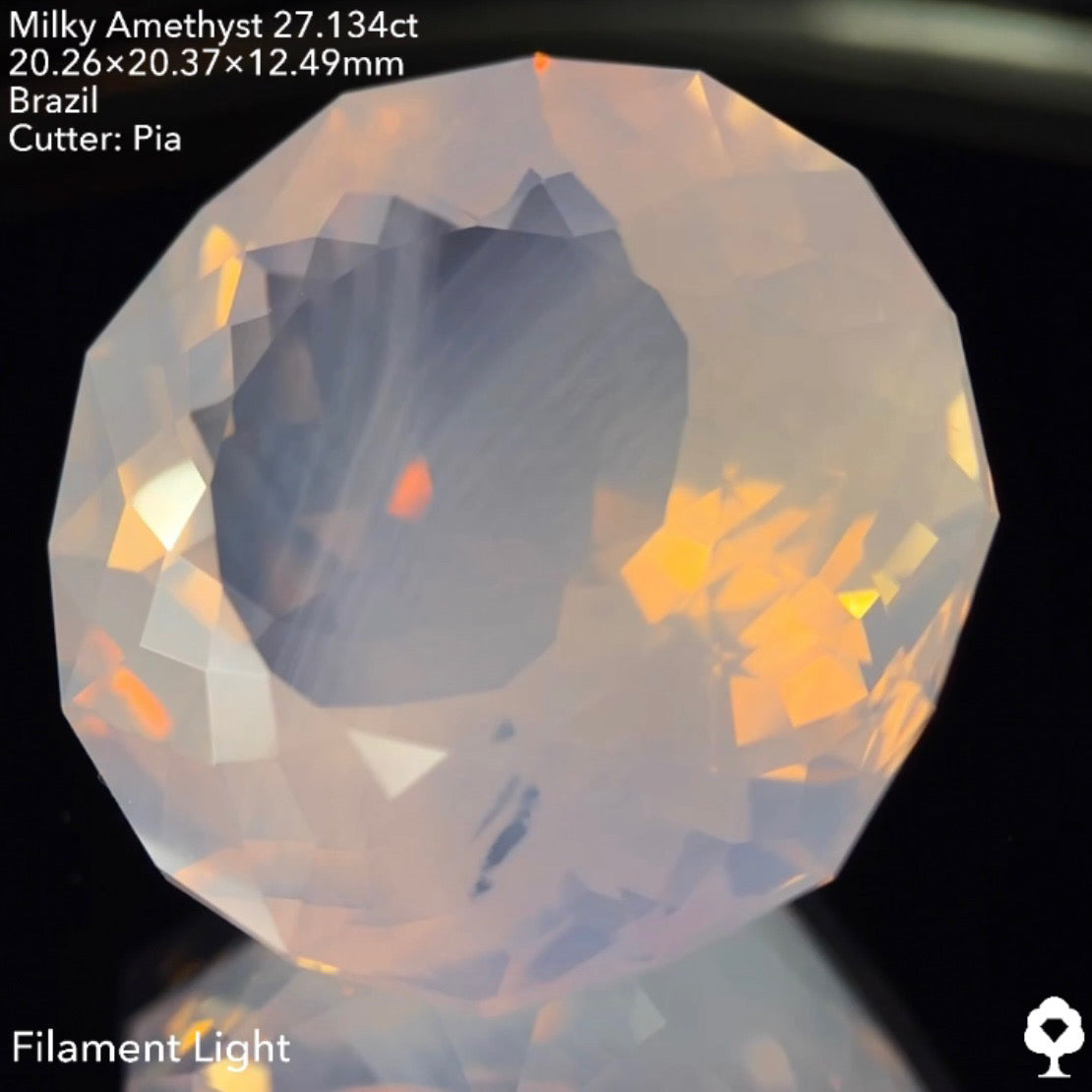 ミルキーさが波紋のように入るギザギザガードルラウンド★ミルキーアメジスト27.134ct ピアッちゃん作品