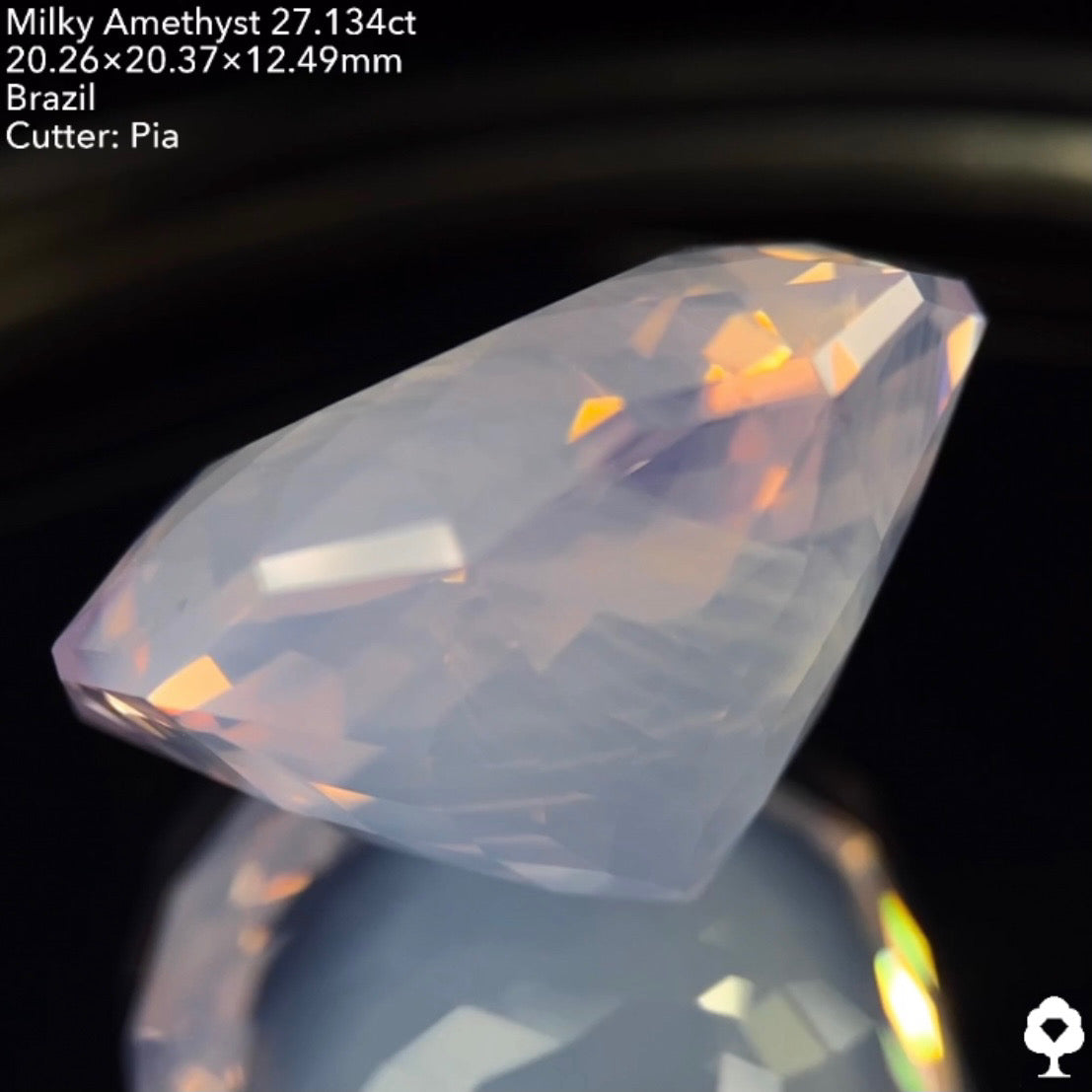 ミルキーさが波紋のように入るギザギザガードルラウンド★ミルキーアメジスト27.134ct ピアッちゃん作品