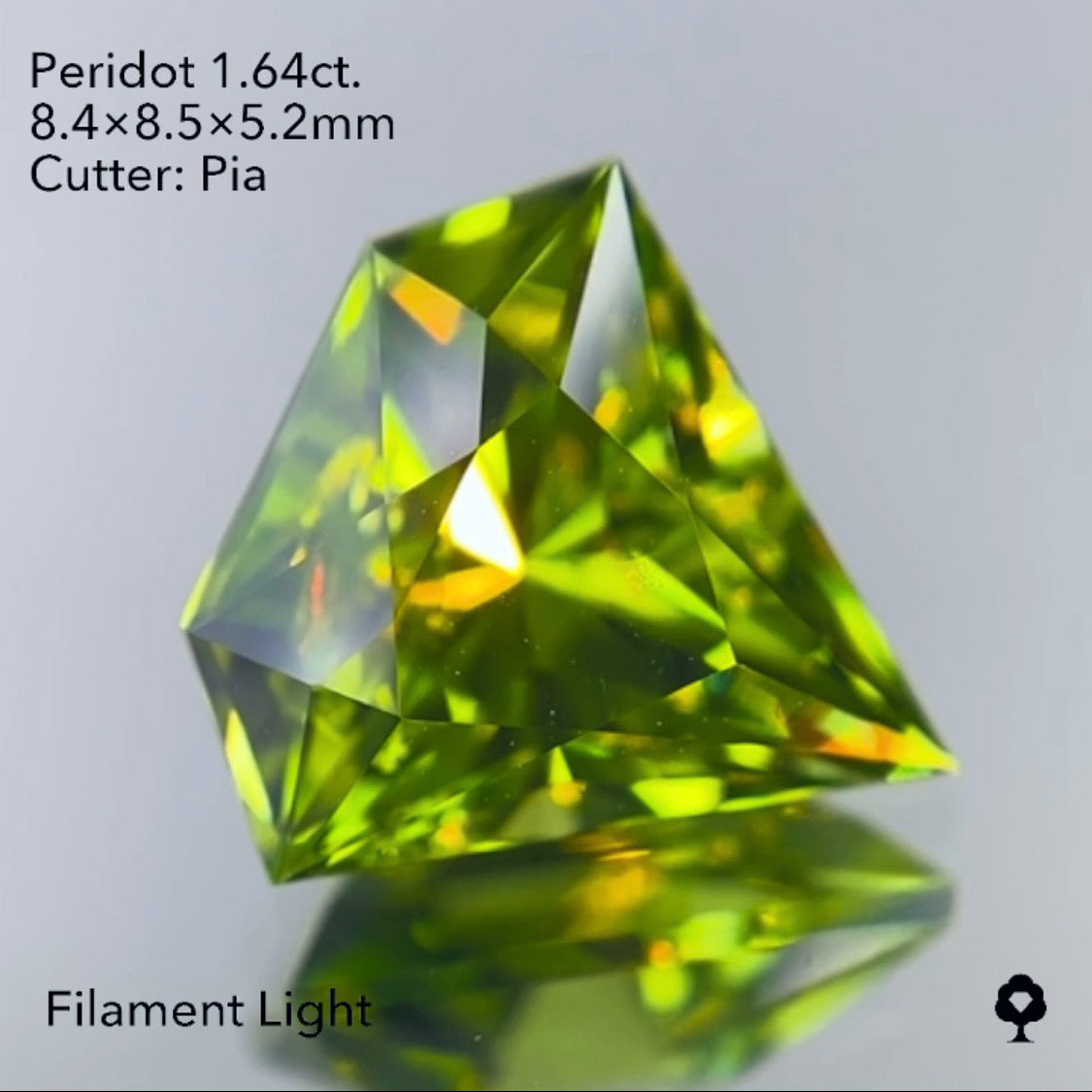 本日21:00スタート【ハラキリ1円15分オークション!!!】美色グリーンの先端長めの大人気宝石形カット★ペリドット1.64ct/ピアッちゃん作品