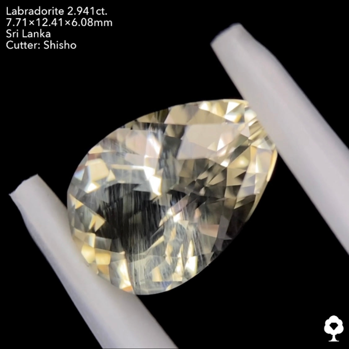 斜線シラー走る2面テーブルペアシェイプ★ラブラドライト2.941ct. 師匠作品