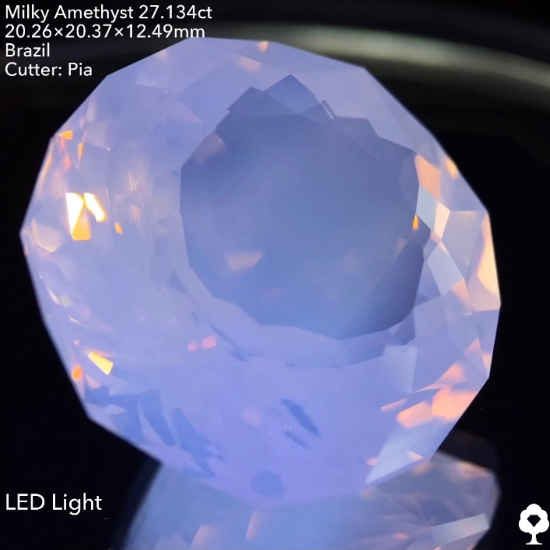 ミルキーさが波紋のように入るギザギザガードルラウンド★ミルキーアメジスト27.134ct ピアッちゃん作品