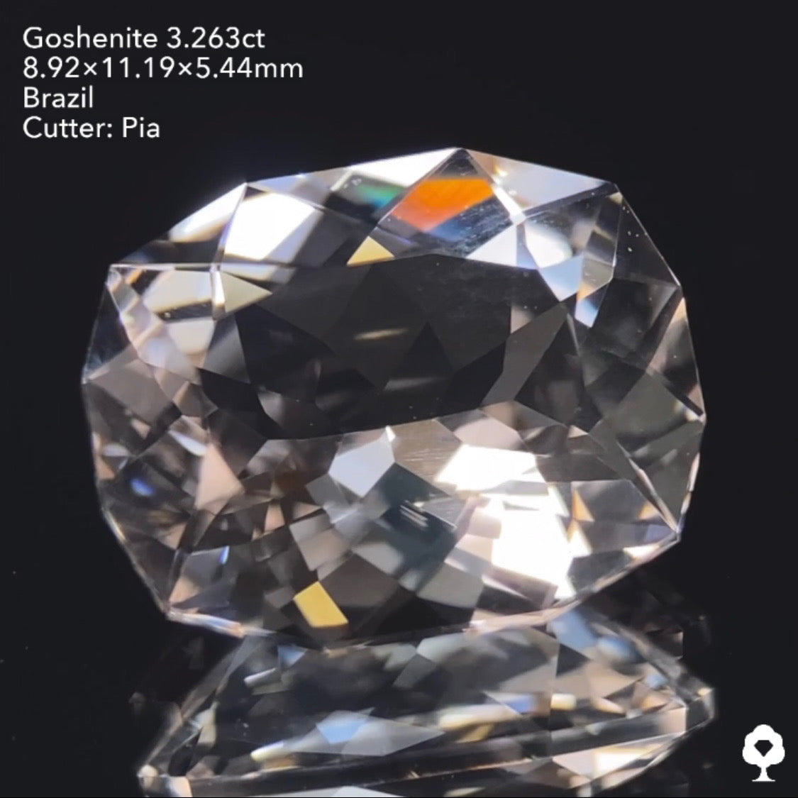 純白で輝き抜群のファンシークッション★ゴッシェナイト3.263ct ピアッちゃん作品