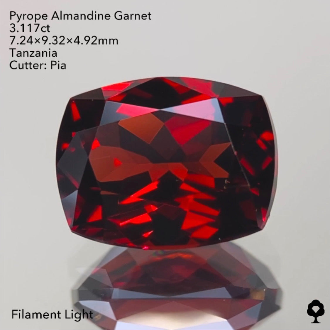 真紅の輝きがたまらない美ロングクッション★パイロープアルマンディンガーネット3.117ct ピアッちゃん作品