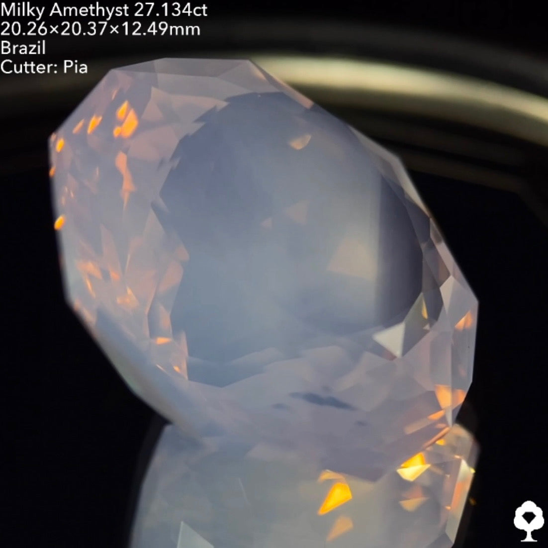 ミルキーさが波紋のように入るギザギザガードルラウンド★ミルキーアメジスト27.134ct ピアッちゃん作品