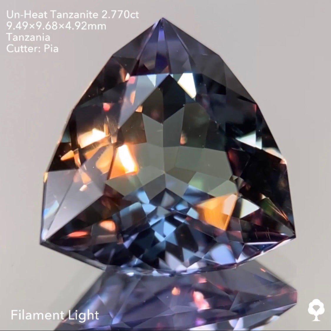 SOLD OUT【GTJウェブサイト個展プライス】非加熱の多色感がファンシートリリアントによって激カッコよく仕上がる★非加熱タンザナイト2.770ct ピアッちゃん作品