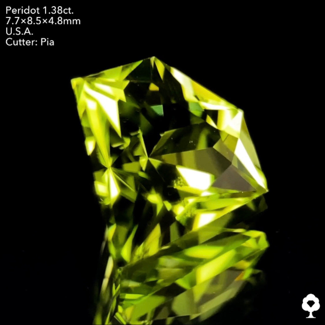 【サイレンタイムセール】正統派美ペリグリーンで宝石形カットのイブニングエメラルド★ペリドット1.38ct.ピアッちゃん作品