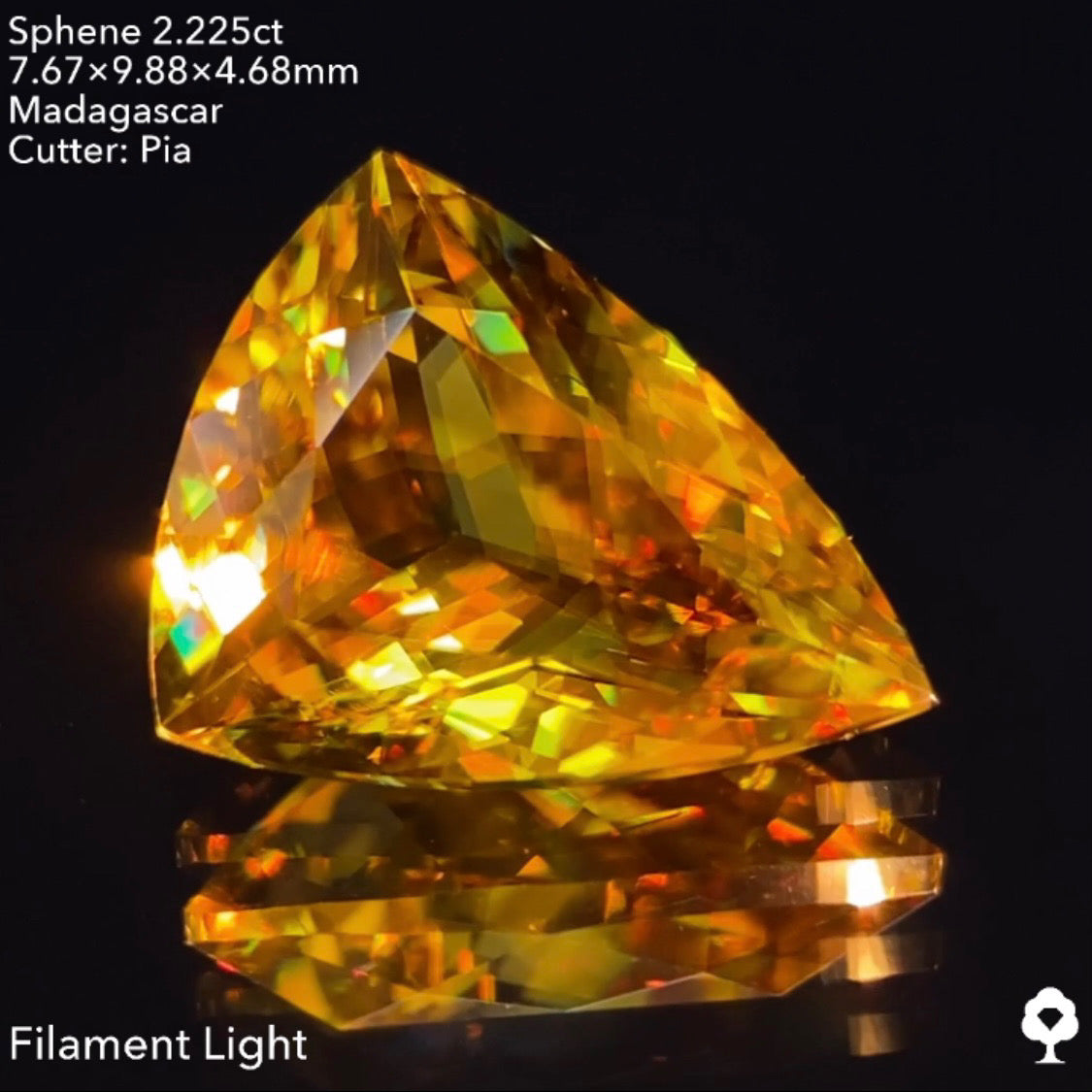 5/4(水)22:00終了!【24時間リレー1円オークション】研ぎ澄まされたカットとトリリアントが屈折率と分散度を最大限に引き出す★スフェーン2.225ct ピアッちゃん作品