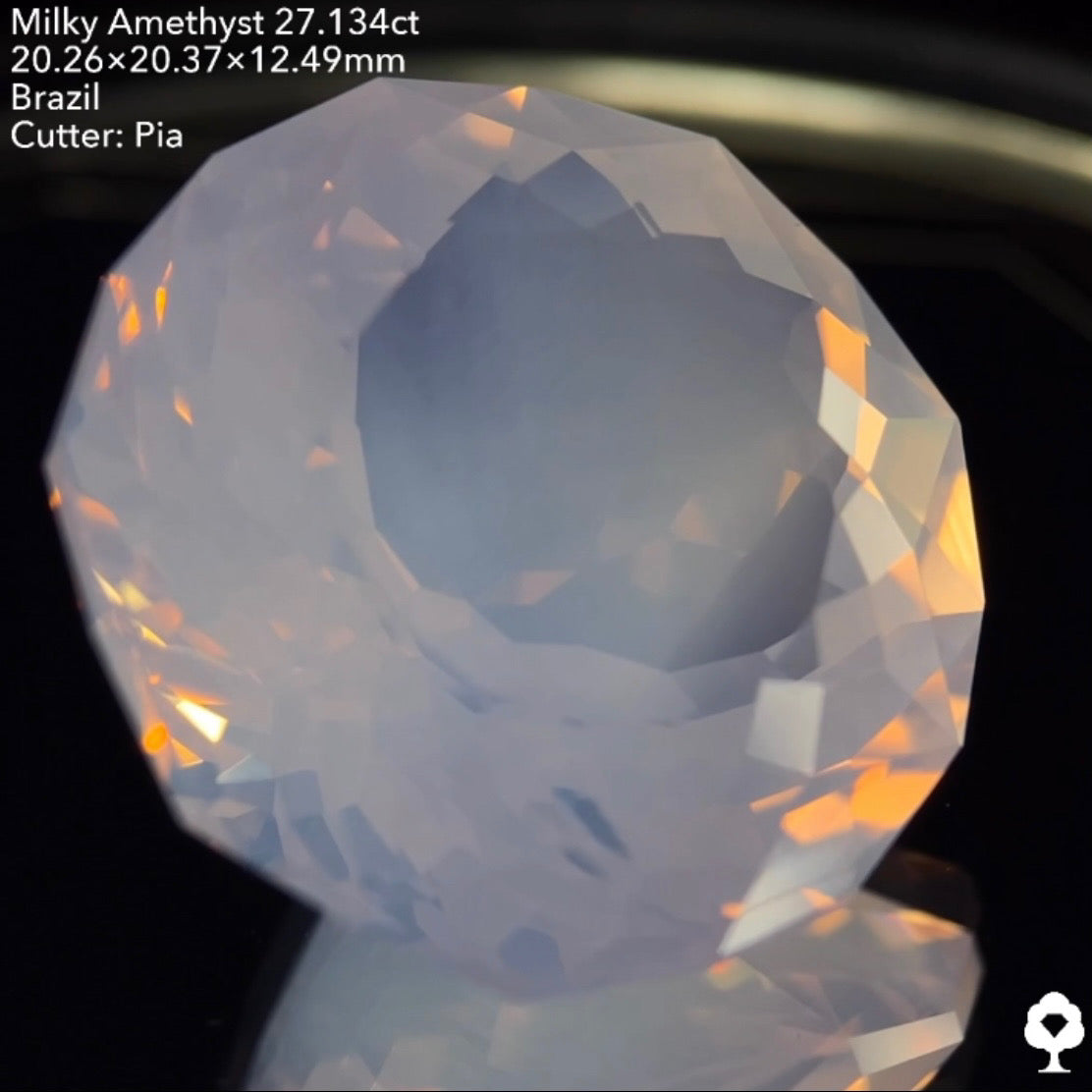 ミルキーさが波紋のように入るギザギザガードルラウンド★ミルキーアメジスト27.134ct ピアッちゃん作品