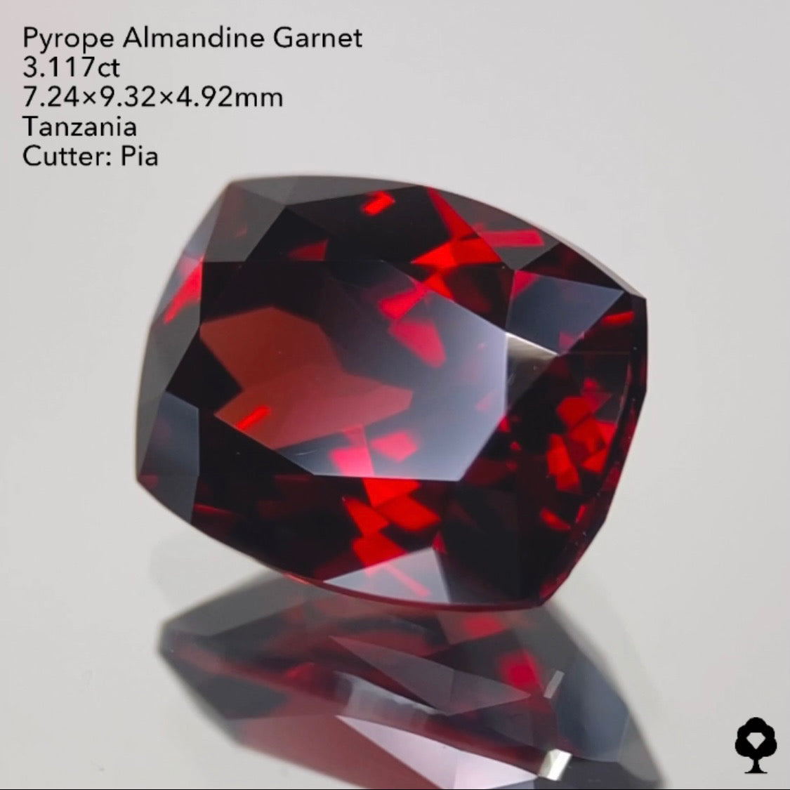 真紅の輝きがたまらない美ロングクッション★パイロープアルマンディンガーネット3.117ct ピアッちゃん作品