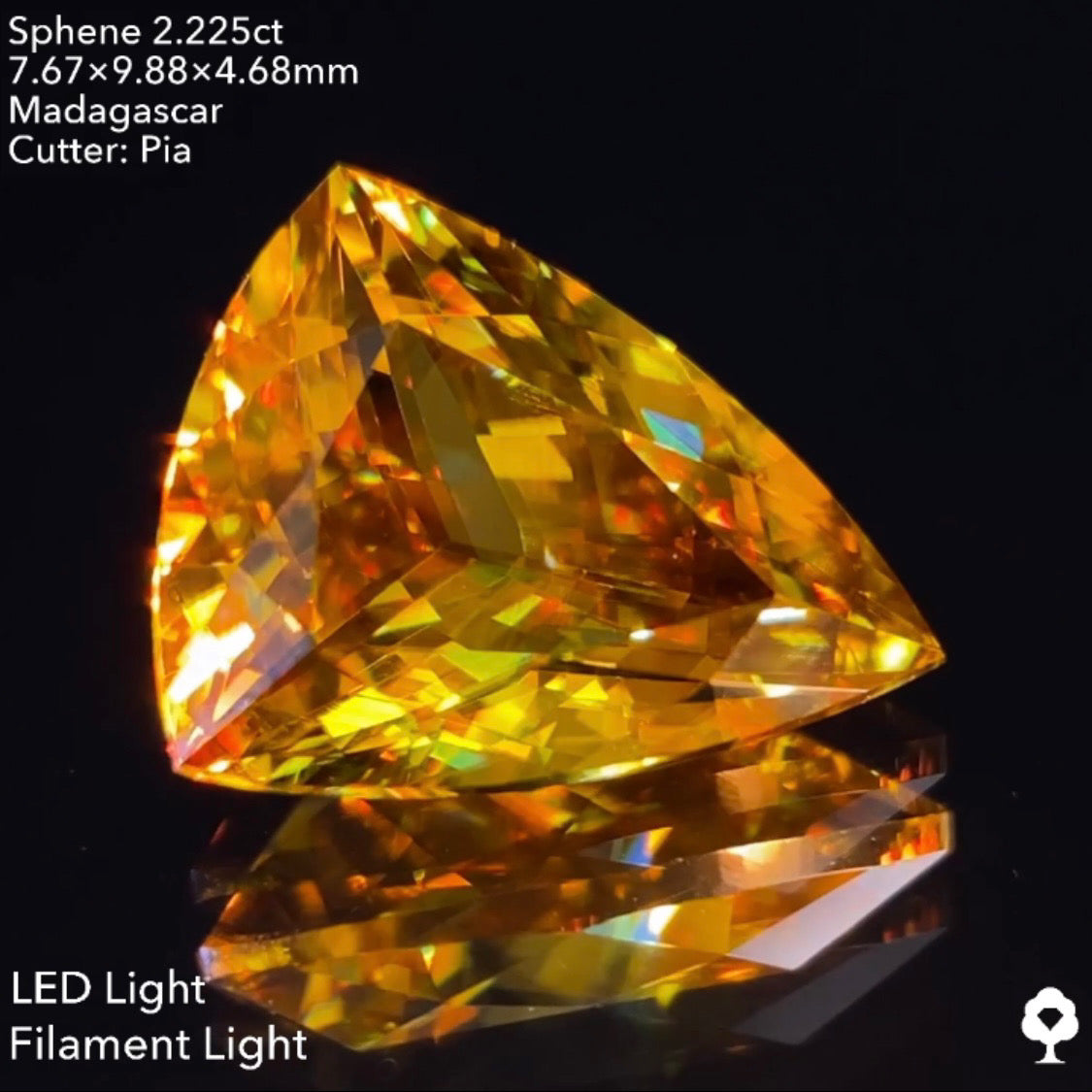 5/4(水)22:00終了!【24時間リレー1円オークション】研ぎ澄まされたカットとトリリアントが屈折率と分散度を最大限に引き出す★スフェーン2.225ct ピアッちゃん作品