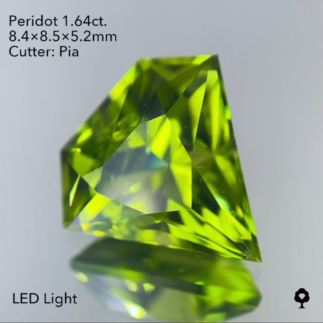 本日21:00スタート【ハラキリ1円15分オークション!!!】美色グリーンの先端長めの大人気宝石形カット★ペリドット1.64ct/ピアッちゃん作品