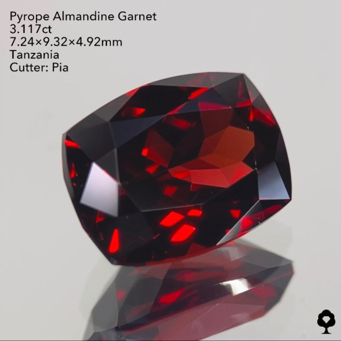真紅の輝きがたまらない美ロングクッション★パイロープアルマンディンガーネット3.117ct ピアッちゃん作品