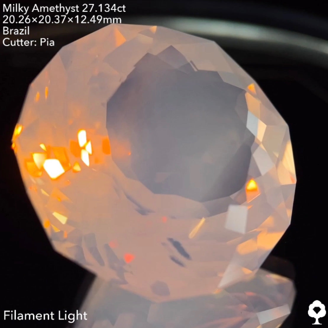 ミルキーさが波紋のように入るギザギザガードルラウンド★ミルキーアメジスト27.134ct ピアッちゃん作品