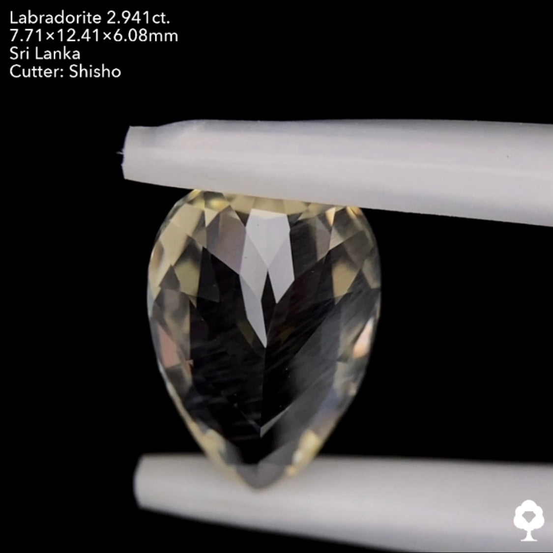 斜線シラー走る2面テーブルペアシェイプ★ラブラドライト2.941ct. 師匠作品