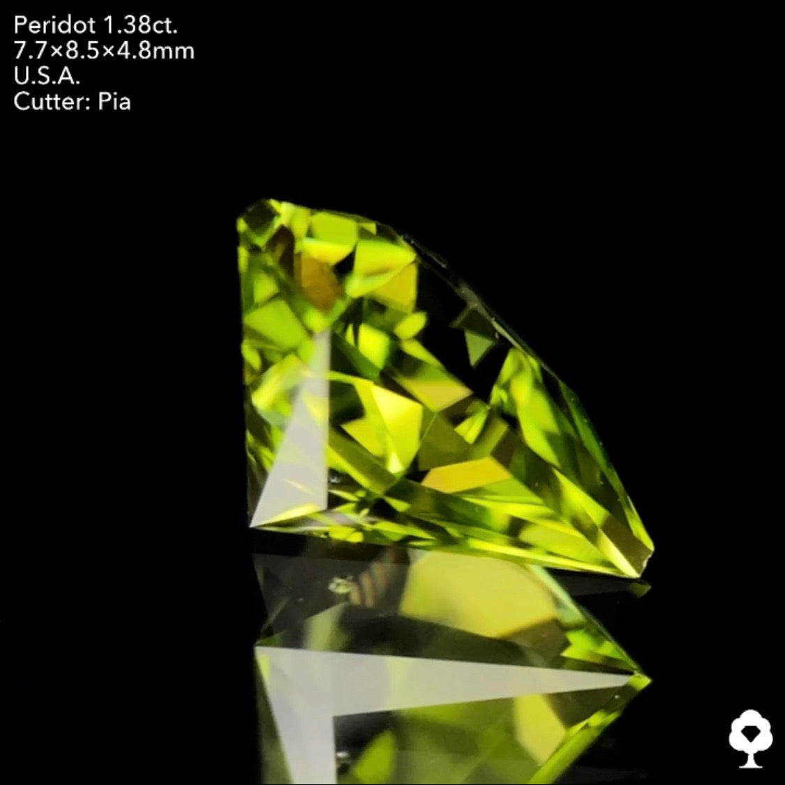 【サイレンタイムセール】正統派美ペリグリーンで宝石形カットのイブニングエメラルド★ペリドット1.38ct.ピアッちゃん作品