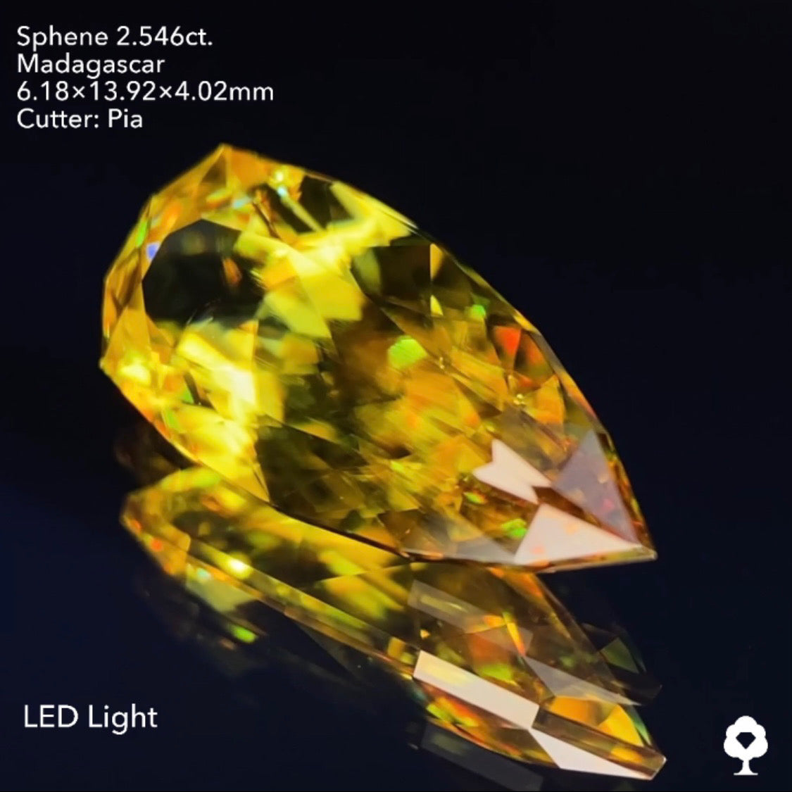 グリニッシュゴールドの美しい結晶のロングペアシェイプ★マダガスカルスフェーン2.546ct ピアッちゃん作品