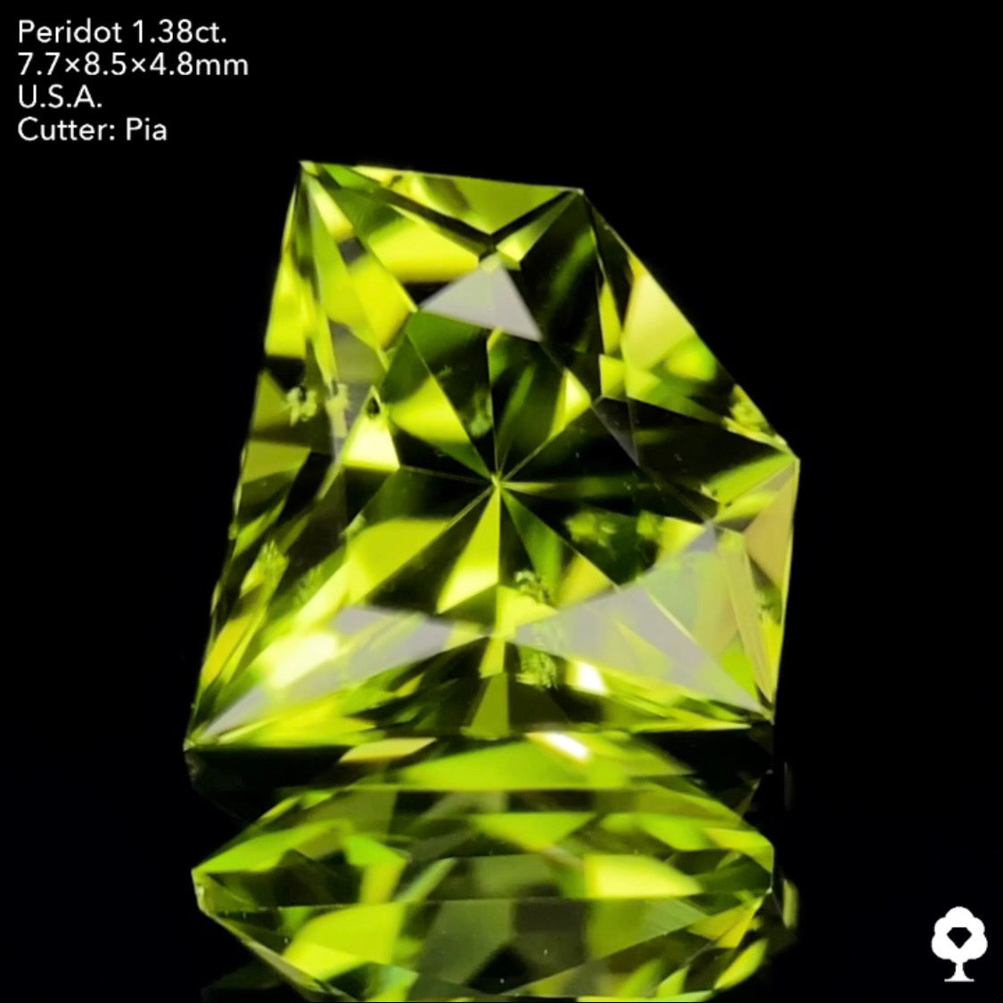 【サイレンタイムセール】正統派美ペリグリーンで宝石形カットのイブニングエメラルド★ペリドット1.38ct.ピアッちゃん作品