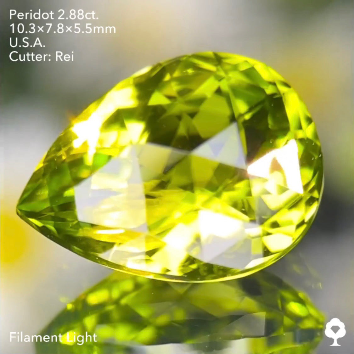 3角ファセット煌めく美色クラウンローズペアシェイプ★ペリドット2.88ct. アメリカ産 レイちゃん作品