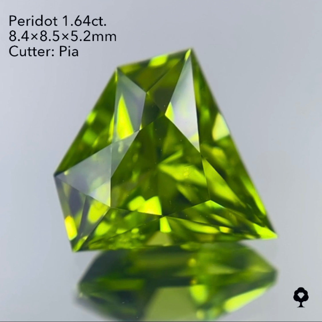 本日21:00スタート【ハラキリ1円15分オークション!!!】美色グリーンの先端長めの大人気宝石形カット★ペリドット1.64ct/ピアッちゃん作品