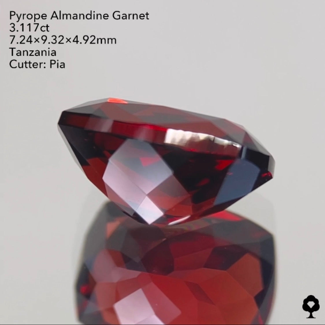 真紅の輝きがたまらない美ロングクッション★パイロープアルマンディンガーネット3.117ct ピアッちゃん作品