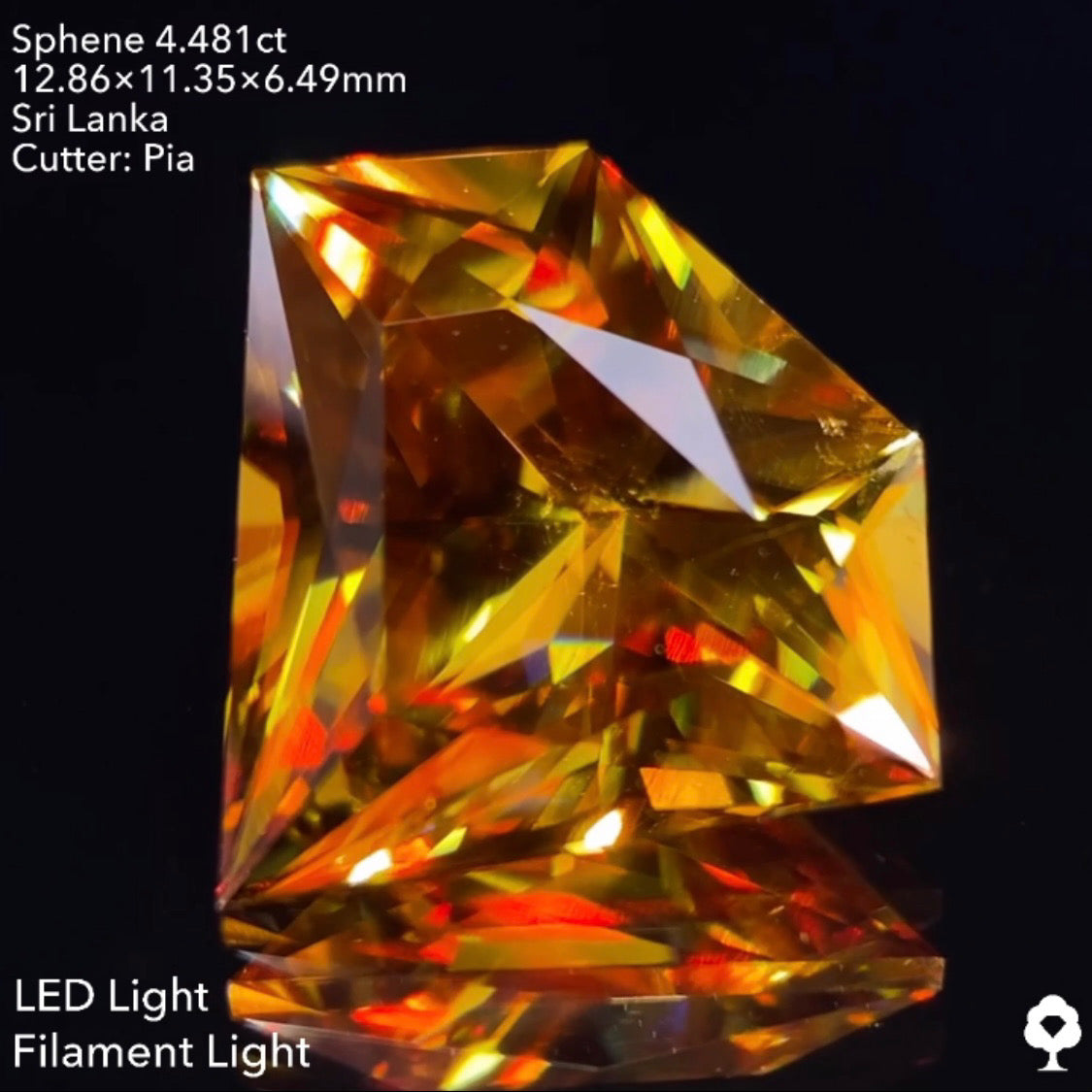 【5/26(木)終了★1ヶ月オークション】赤いファイアーが凄まじいスリランカ産は大きいけど可愛い宝石形★スフェーン4.481ct ピアッちゃん作品