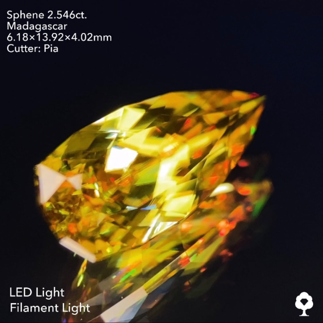 グリニッシュゴールドの美しい結晶のロングペアシェイプ★マダガスカルスフェーン2.546ct ピアッちゃん作品